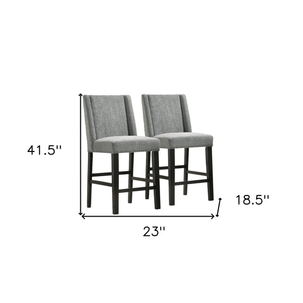 Set of Two 42 Charcoal And Espresso Solid Wood Bar Chairs