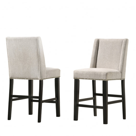 Set of Two 42" Fawn And Espresso Iron Bar Chairs