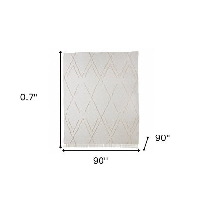 Ivory Woven Cotton Geometric Throw