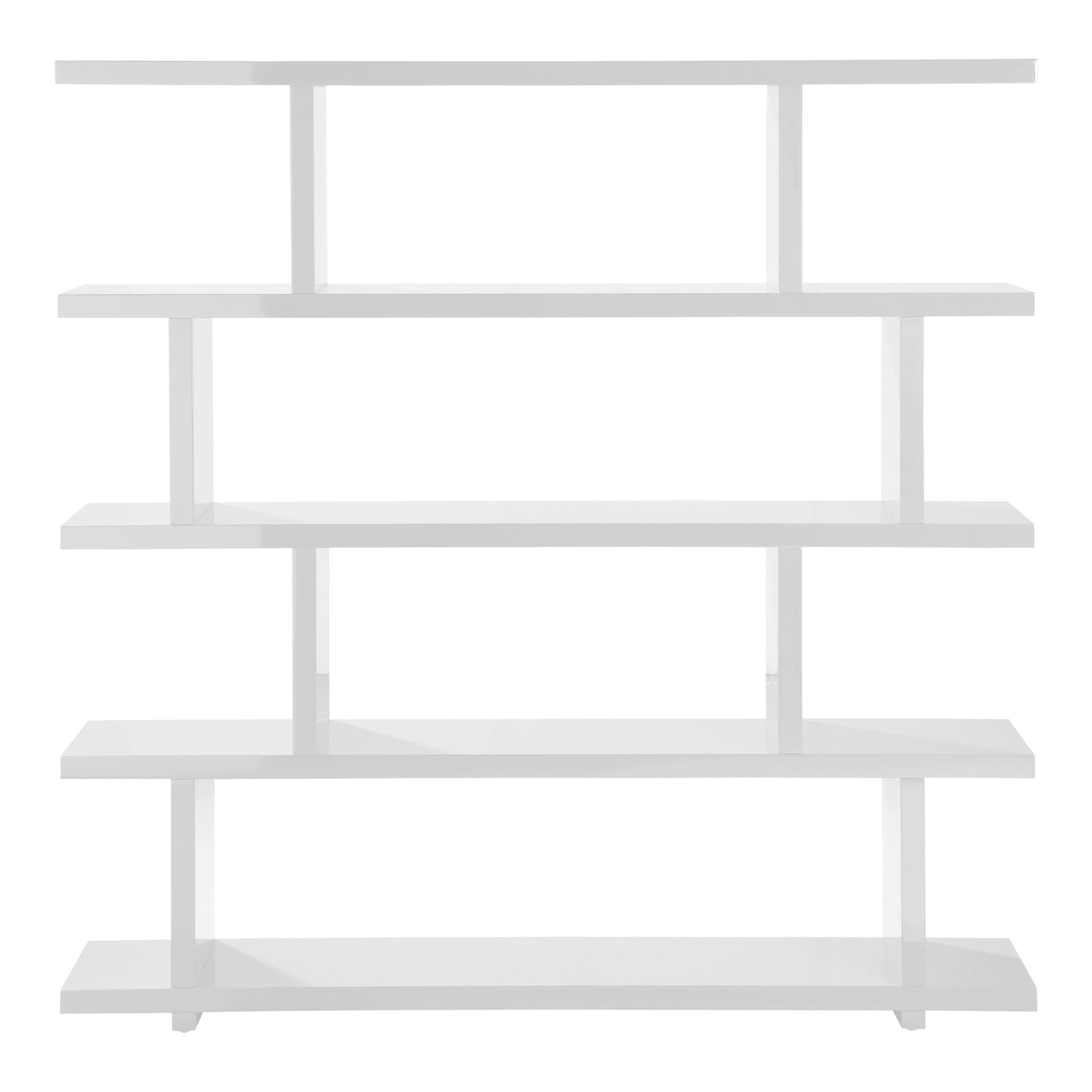 63" White Wood Five Tier Open Asymmetrical Bookcase