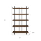 75" Brown and Black Metal and Wood Five Tier Bookcase