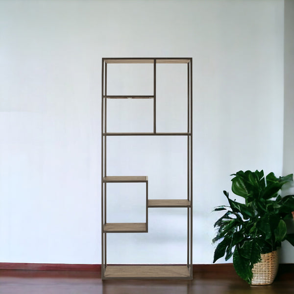 79 Brown Metal and Wood Seven Tier Bookcase