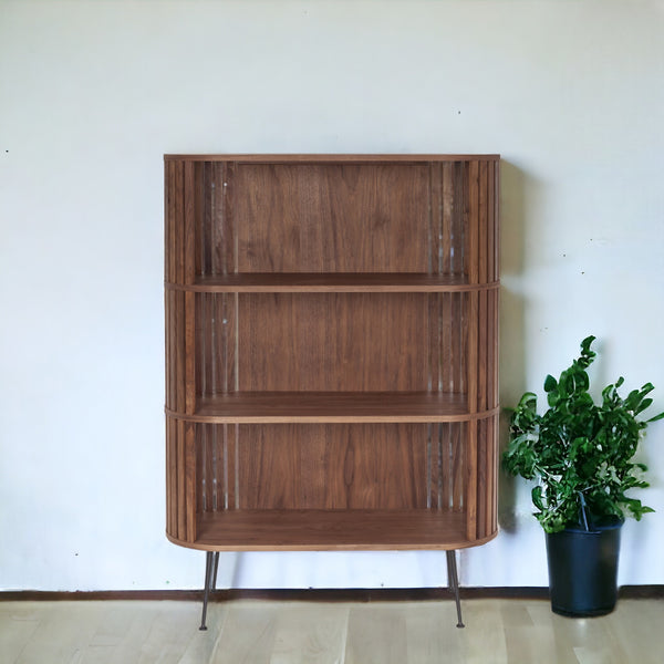 57 Natural and Brown Wood Three Tier Bookcase