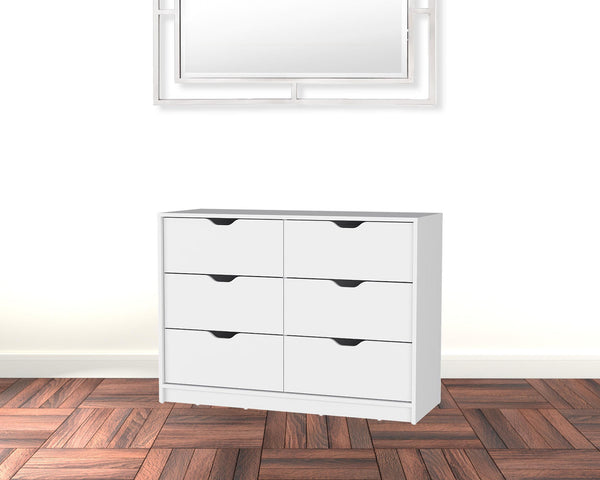 42 White Manufactured Wood Six Drawer Modern Dresser