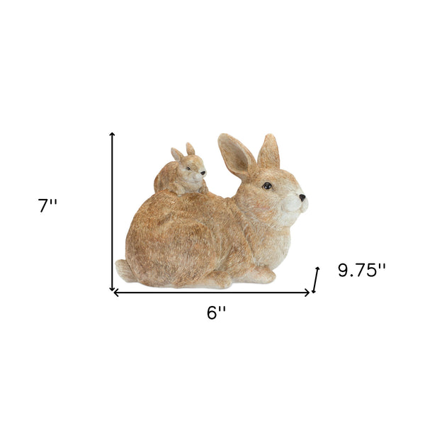 7 Brown and White Polyresin Rabbit Figurine