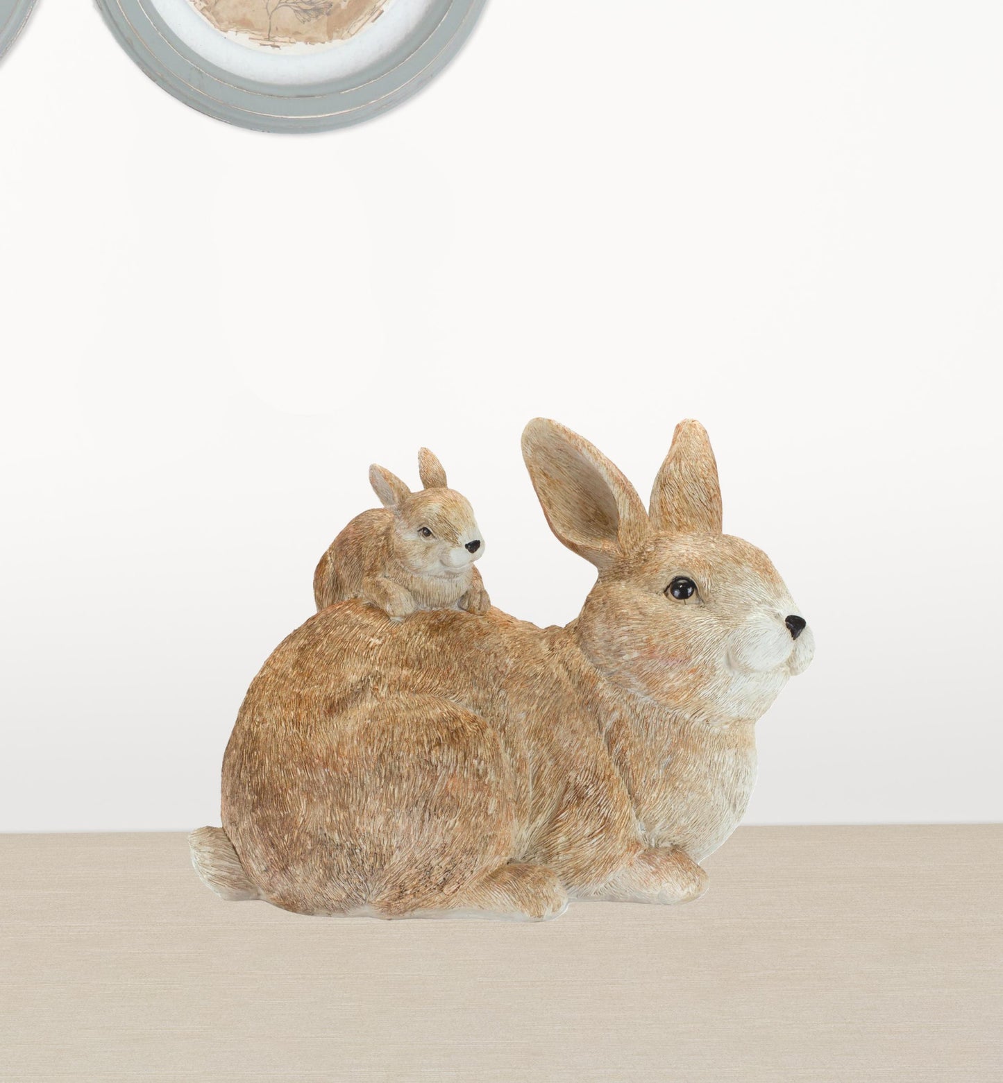 7" Brown and White Polyresin Rabbit Figurine