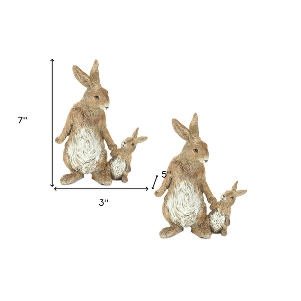 Set Of Two 7 Brown and White Polyresin Rabbit Figurine