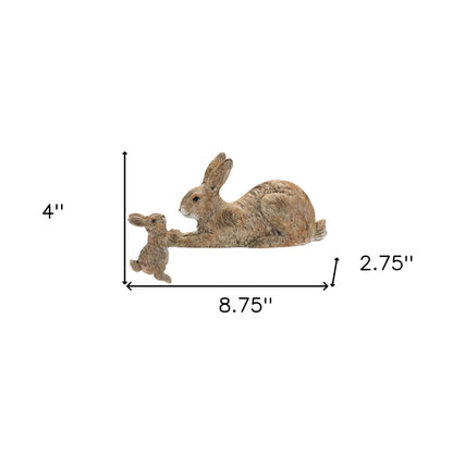 Set Of Two 4" Brown and White Polyresin Rabbit Figurine