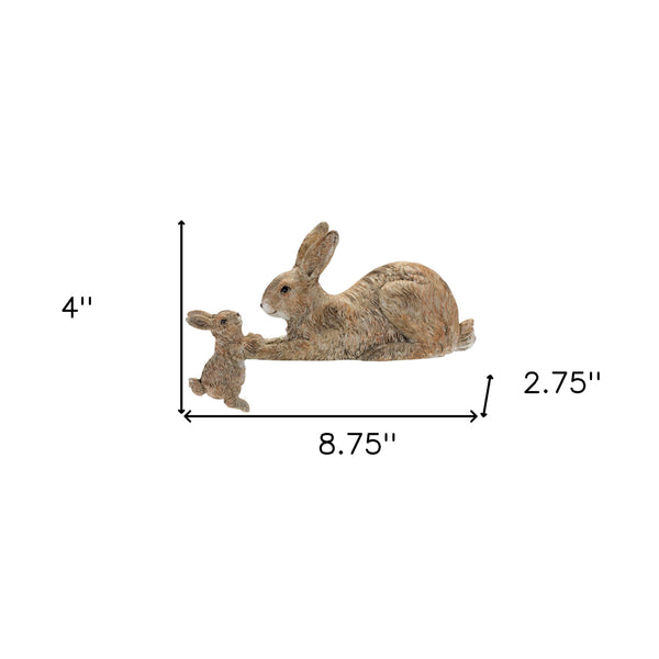 Set Of Two 4 Brown and White Polyresin Rabbit Figurine