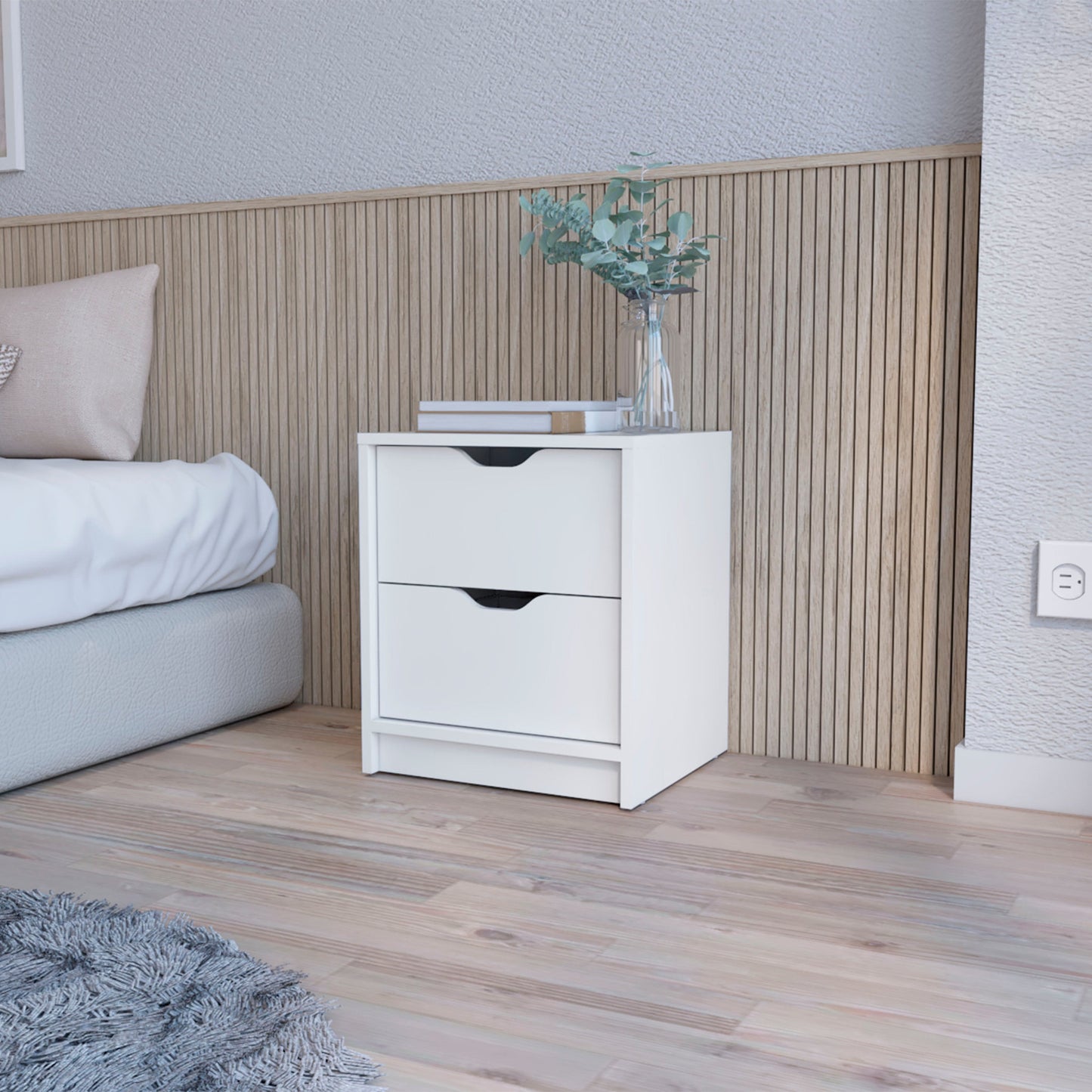 19" White Two Drawer Nightstand With Integrated Tech