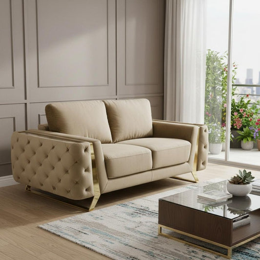 72" Beige And Gold Velvet Loveseat