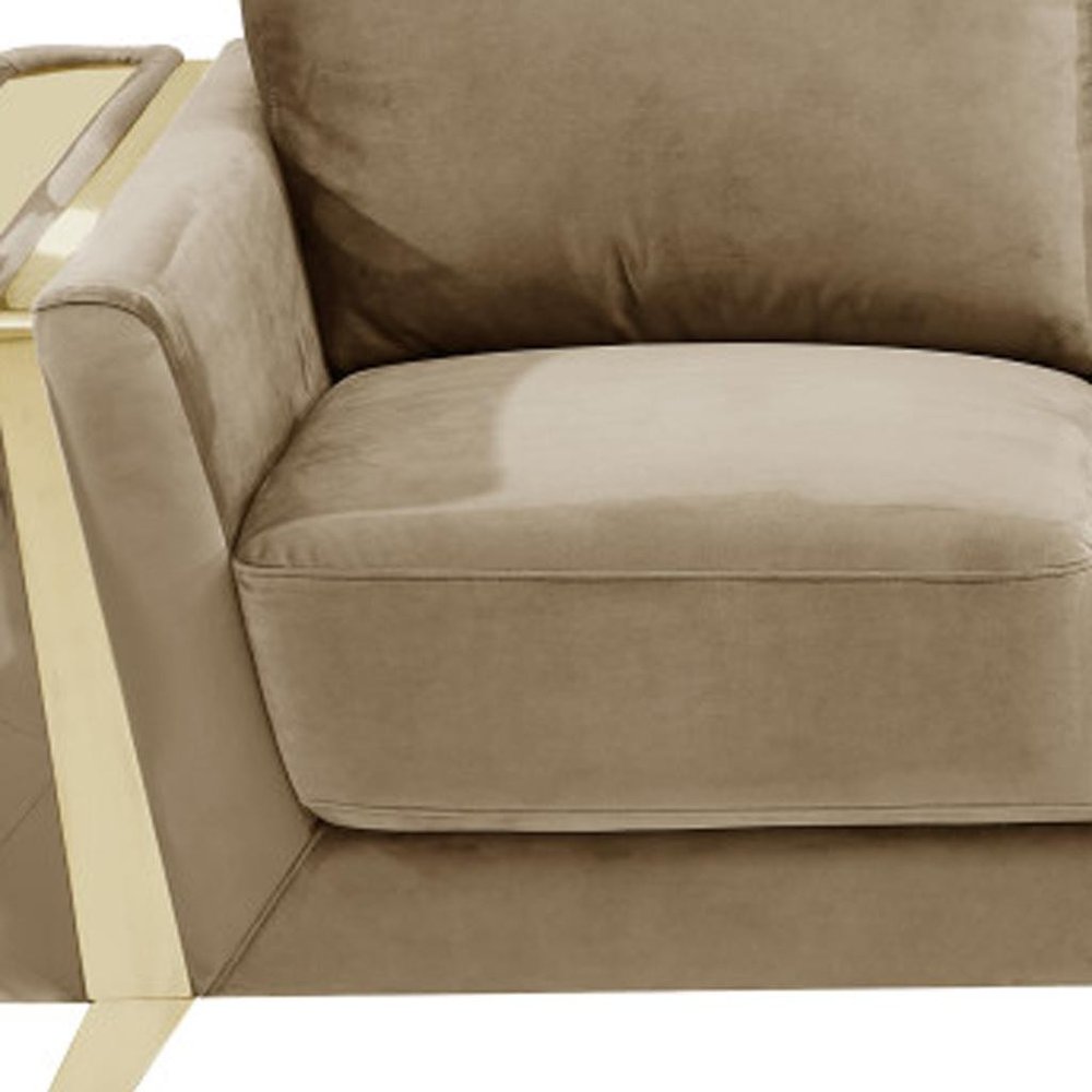 72" Beige And Gold Velvet Loveseat