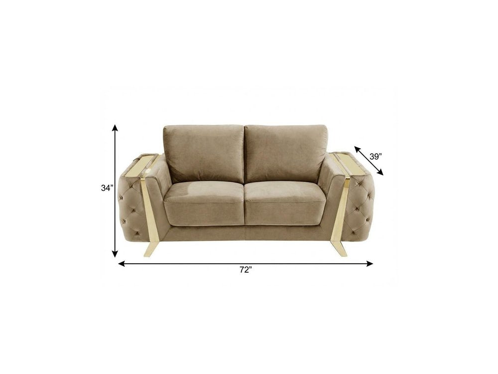 72" Beige And Gold Velvet Loveseat