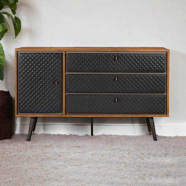 63 Brown and Black Solid Wood Three Drawer Double Dresser