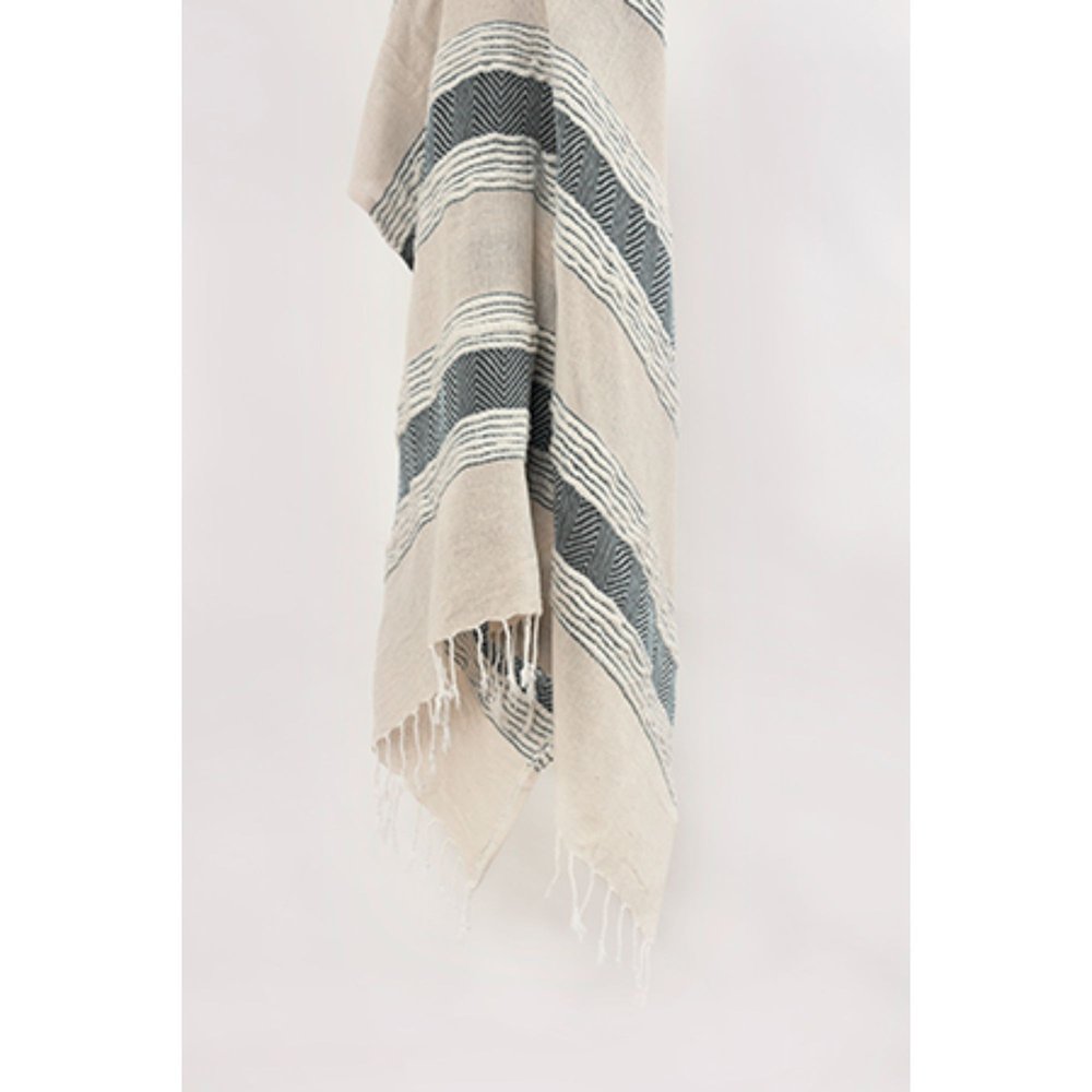 50" X 60" Gray Cotton Woven Striped Throw Blanket with Fringe