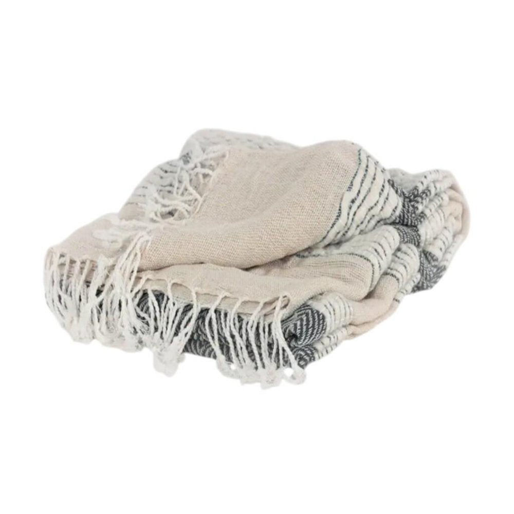 50" X 60" Gray Cotton Woven Striped Throw Blanket with Fringe