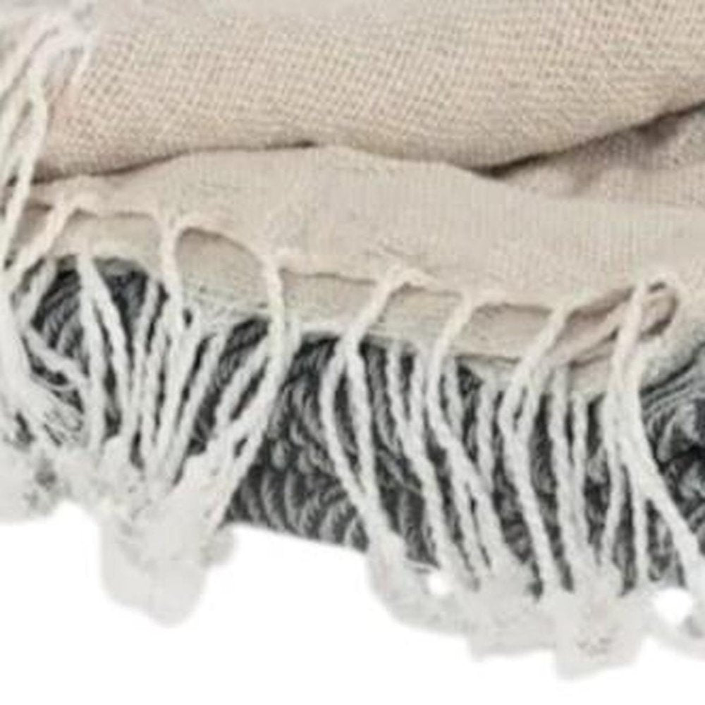 50" X 60" Gray Cotton Woven Striped Throw Blanket with Fringe