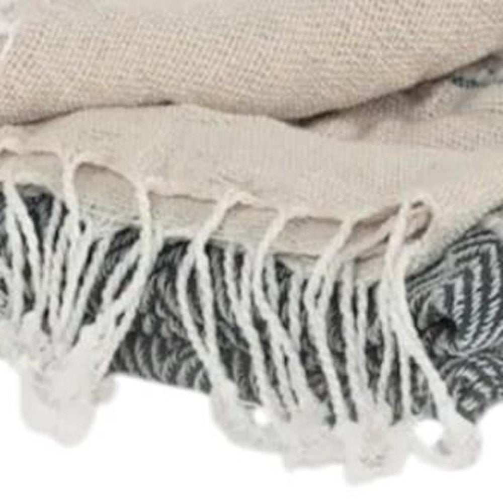 50" X 60" Gray Cotton Woven Striped Throw Blanket with Fringe