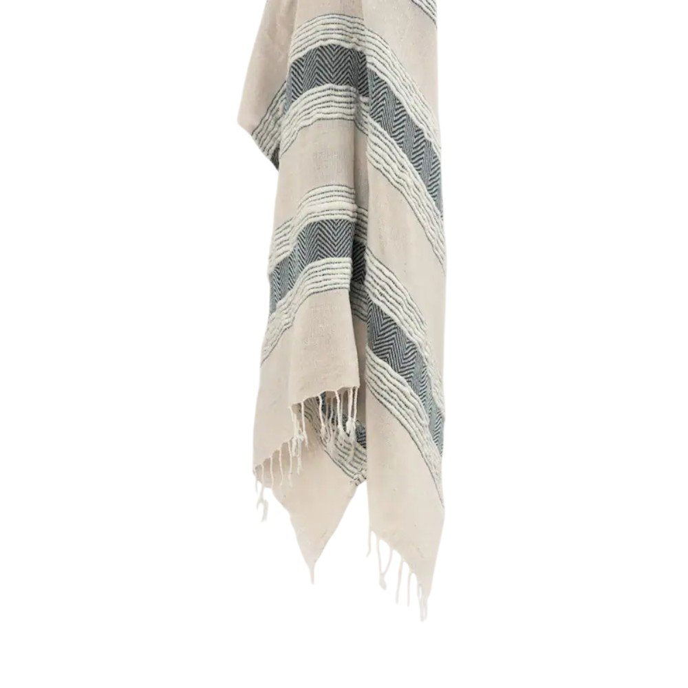 50" X 60" Gray Cotton Woven Striped Throw Blanket with Fringe