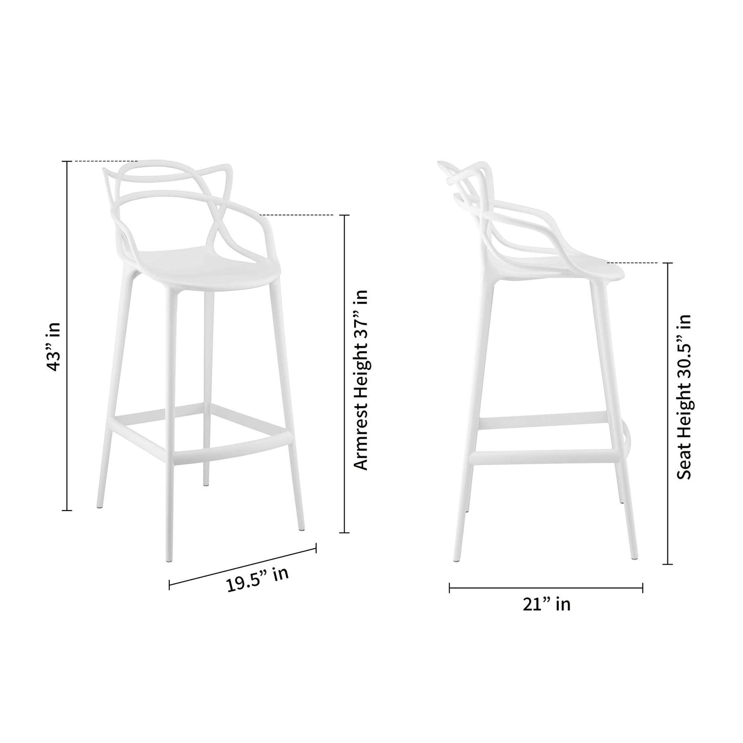 31" White Heavy Duty Plastic Bar Height Bar Chair