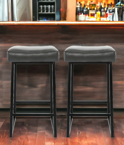 Set of Two 26" Black Metal Backless Bar Height Bar Chairs