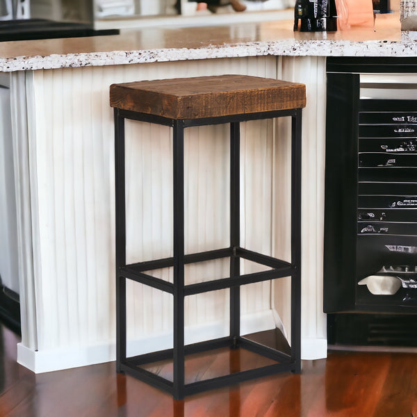  Brown And Black Metal Backless Bar Height Bar Chair