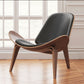 36" Black And Wood Brown Genuine Leather Lounge Chair