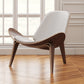 36" White And Wood Brown Faux Leather Lounge Chair