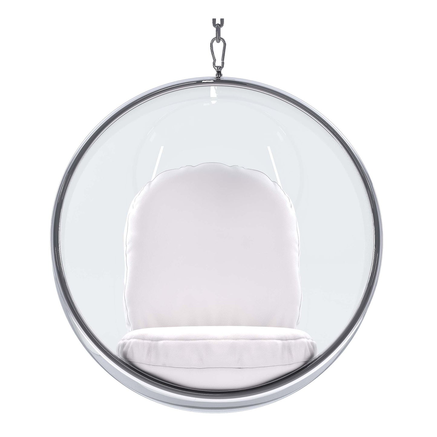 42" White and Silver Acrylic and Faux Leather Hanging Balloon Chair