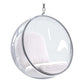 42" White and Silver Acrylic and Faux Leather Hanging Balloon Chair