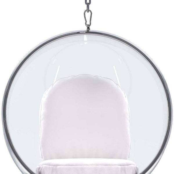 42 White and Silver Acrylic and Faux Leather Hanging Balloon Chair