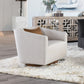 30" Beige and Wood Brown Polyester Chevron Swivel Barrel Chair