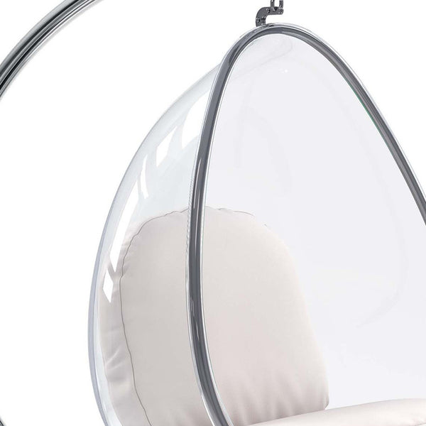 28 White And Silver Acrylic and Faux Leather Balloon Chair