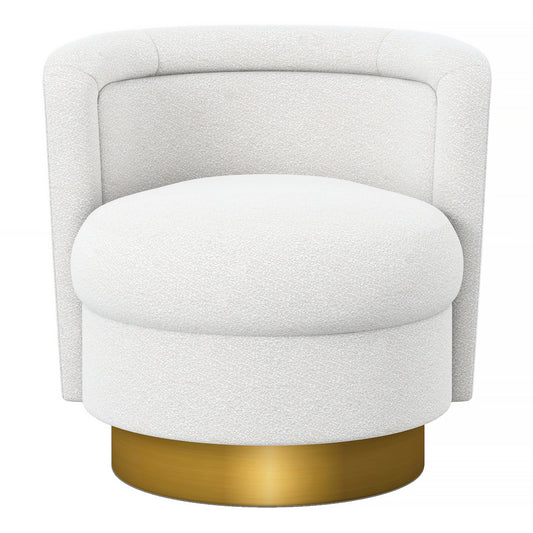 28" White And Gold Boucle Swivel Slipper Chair