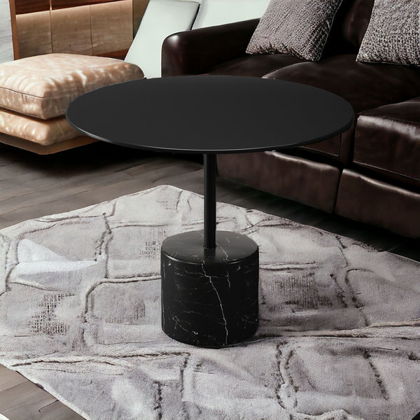 17 Black Steel And Stone Round Coffee Table