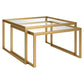 Set of Two 30" Gold Glass And Steel Square Nested Coffee Tables