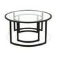 Set of Two 36" Black Glass And Steel Round Nested Coffee Tables