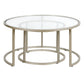 Set of Two 35" Silver Glass And Steel Round Nested Coffee Tables