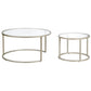 Set of Two 35" Silver Glass And Steel Round Nested Coffee Tables