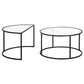 Set of Two 33" Black Glass And Steel Half Circle Nested Coffee Tables