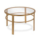 Set of Two 36" Gold Glass And Steel Round Nested Coffee Tables