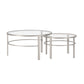 Set of Two 36" Silver Glass And Steel Round Nested Coffee Tables