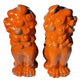 Set of Two Orange Ceramic Dog Sculptures