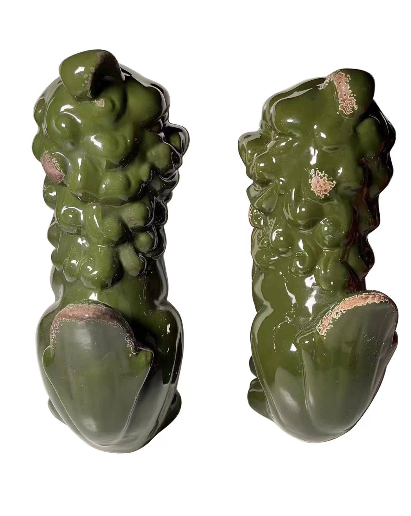 Set of Two Green Ceramic Dog Sculptures