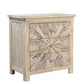 30" Distressed White Three Drawer Starburst Pattern Solid Wood Nightstand