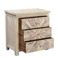 30" Distressed White Three Drawer Starburst Pattern Solid Wood Nightstand