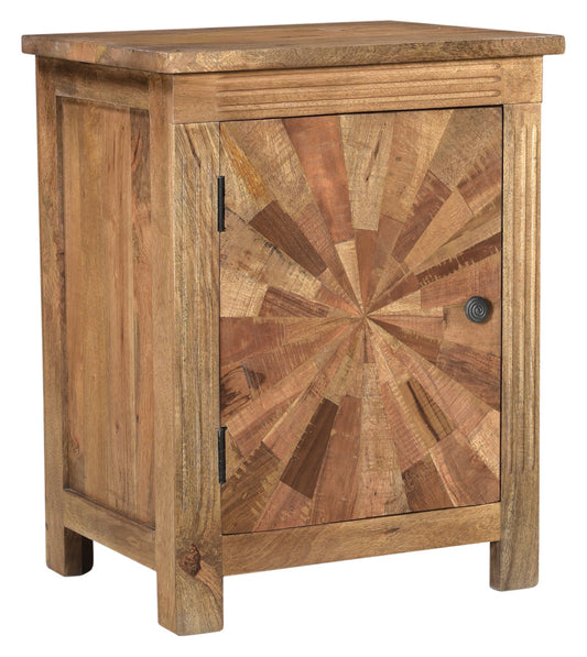 28" Brown Sunburst Geometric Solid Wood Nightstand