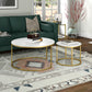 Set of Two 35" White And Gold Faux Marble And Steel Round Nested Coffee Tables