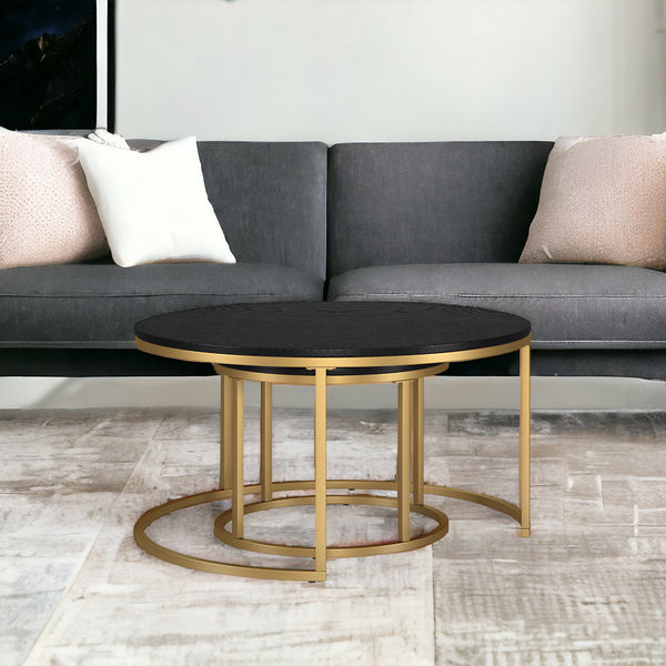 Set of Two 35 Black And Gold Steel Round Nested Coffee Tables