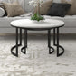 Set of Two 36" White And Black Faux Marble And Steel Round Nested Coffee Tables